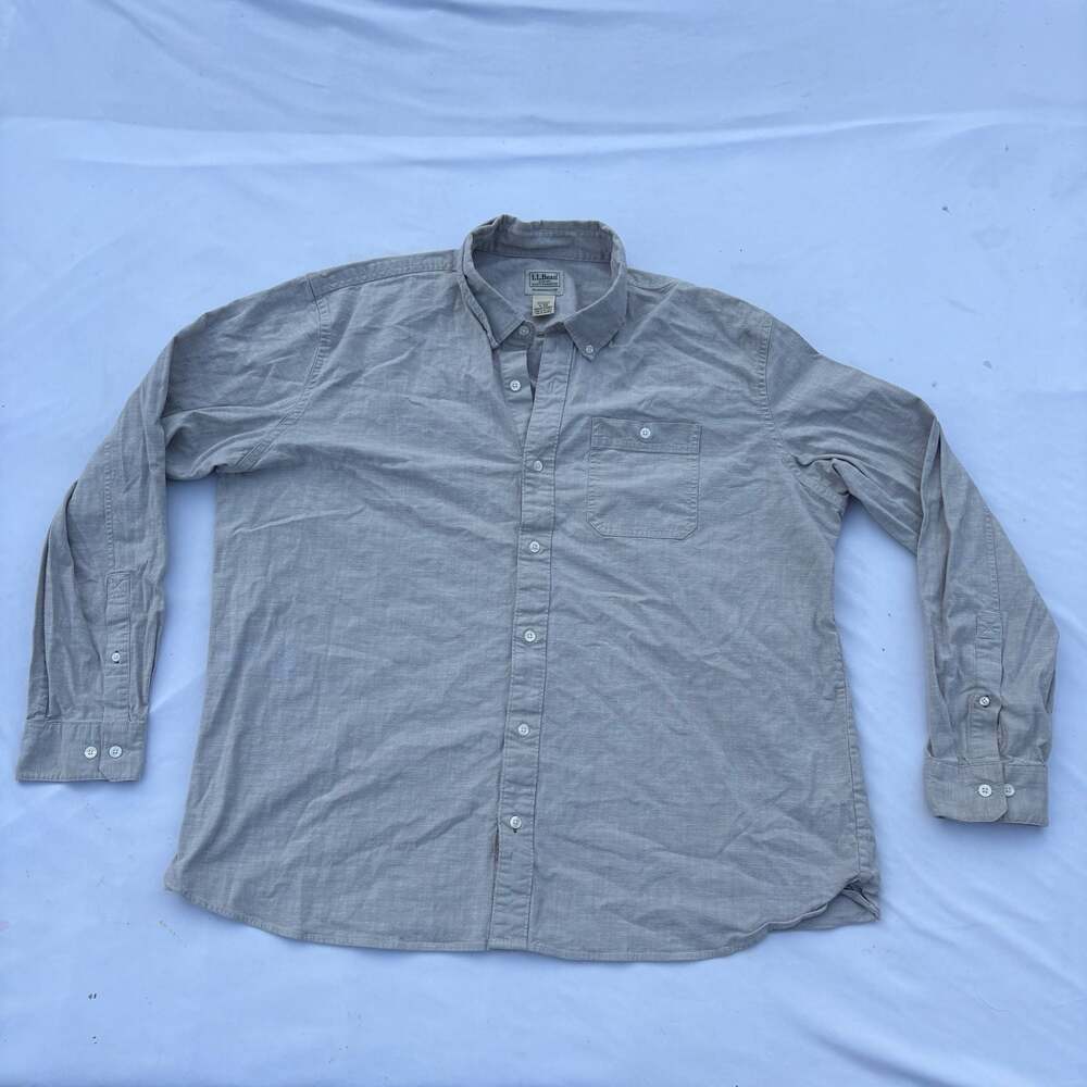 L.L.Bean Traditional Fit Long-Sleeve Chambray Button-Down Shirt Gray XL-REG